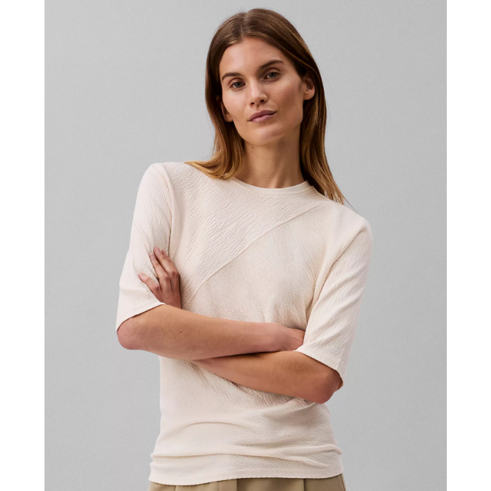 Calvin Klein Women's Textured-Knit 3/4-Sleeve Top Ivory Size M 17273